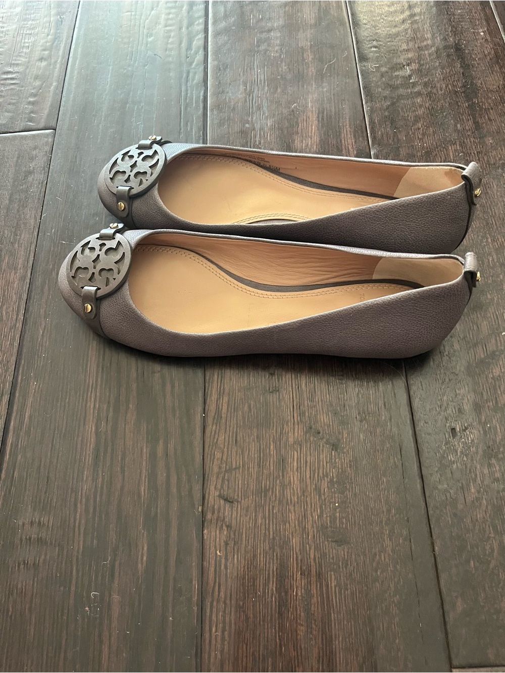 Tory Burch Gabriel Leather Ballet Flats Gray Size 8.5M